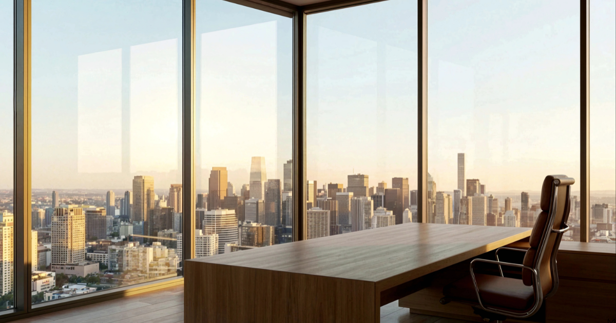 minimalist modern city skyline aerial view sunrise