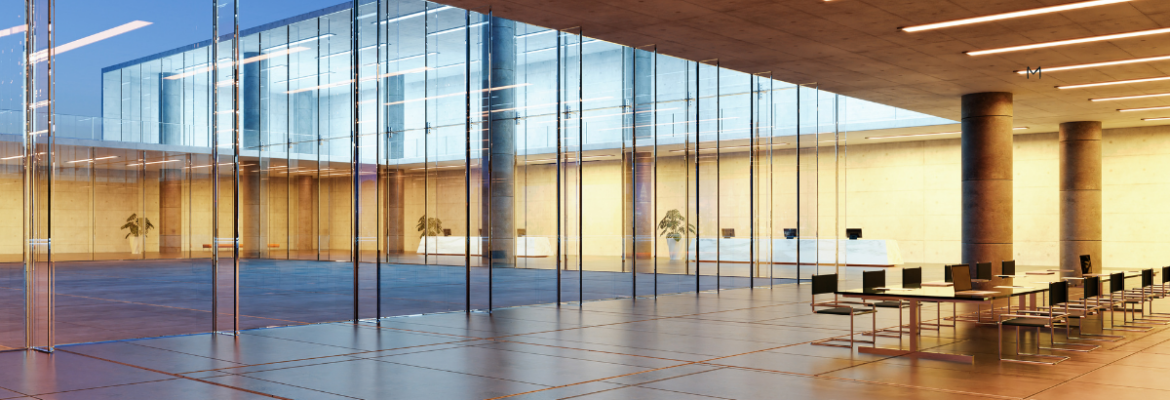 Corporate board room in a glass-walled office