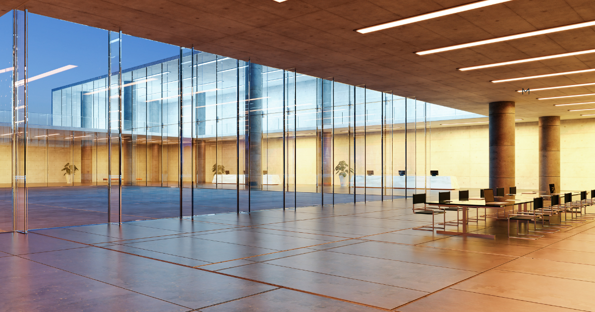 Corporate board room in a glass-walled office